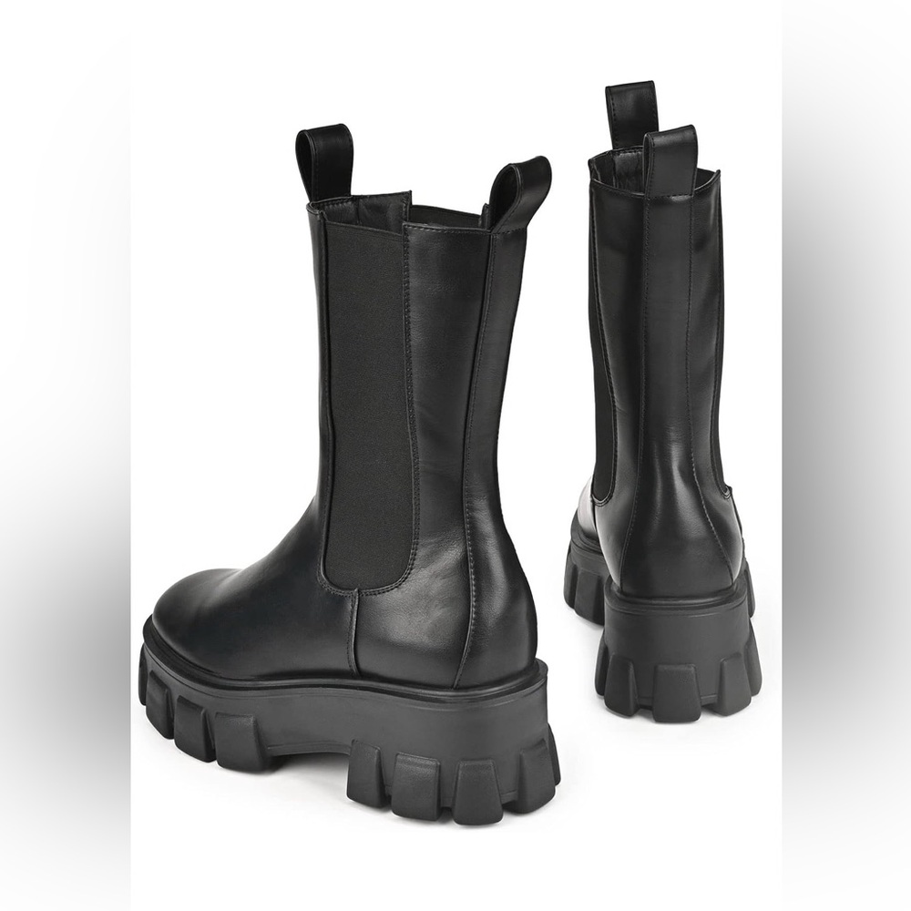 READYSALTED Black Chunky Platform Mid Calf Chelsea Boots Women’s Size 10 - Picture 4 of 11